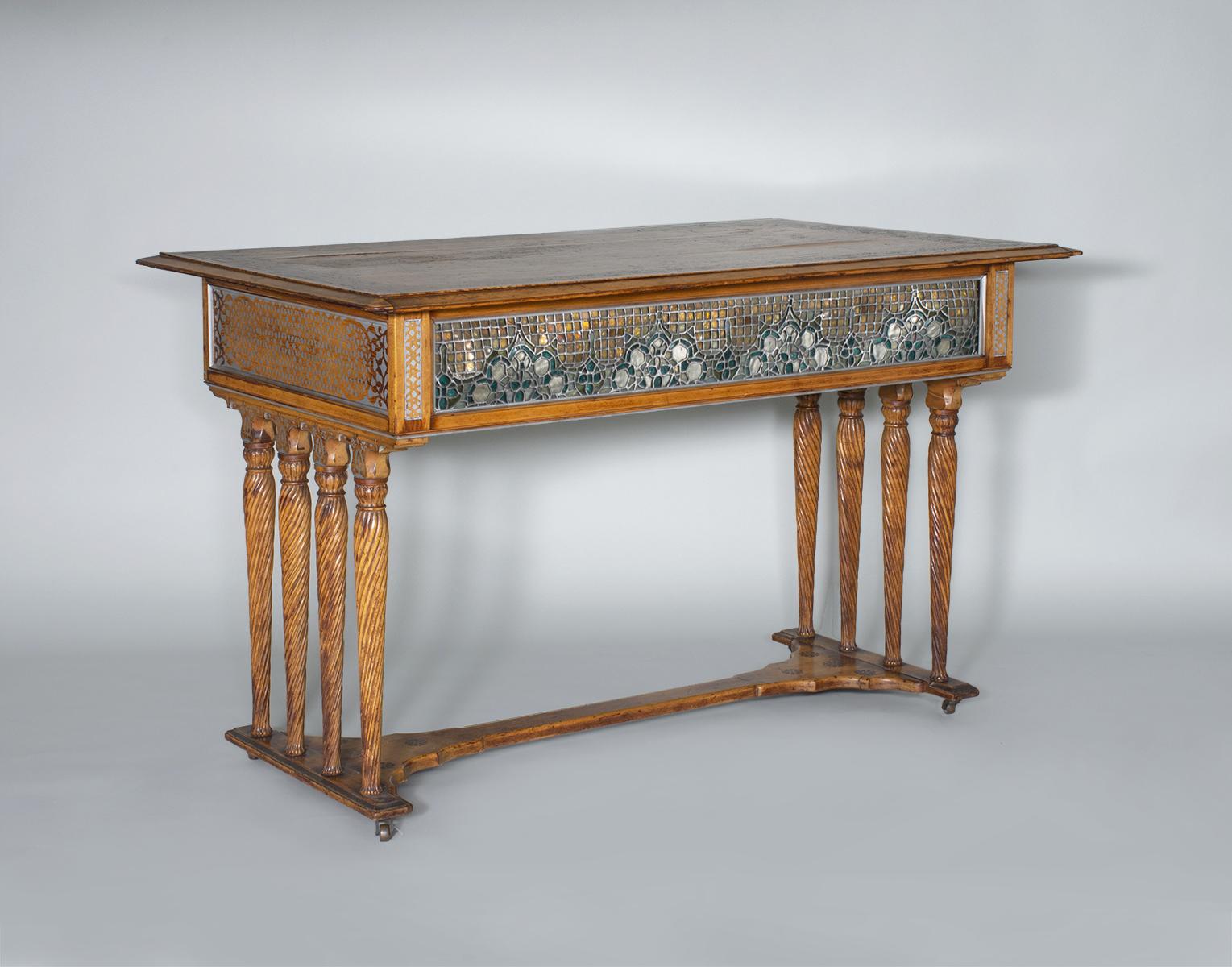 Louis C. Tiffany & Co.  Unique Center Table with Leaded Glass Panels 1