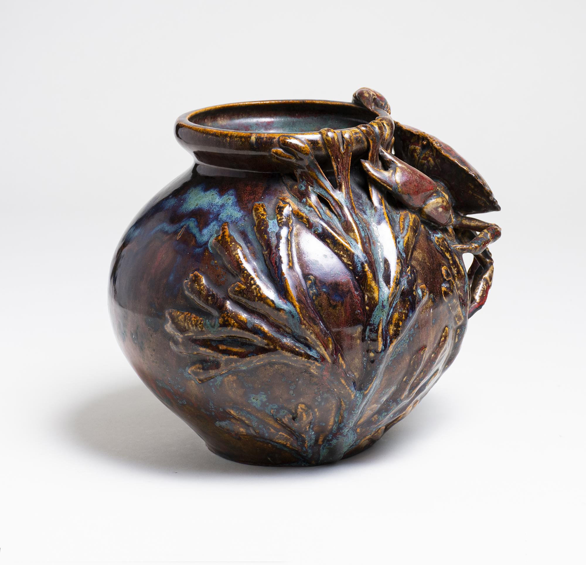 Pierre-Adrien Dalpayrat Vase with Applied Crab and Seaweed 2